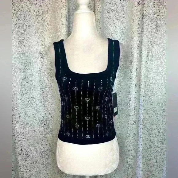 NWT Black stretchy knitted tank with rhinestone - Picture 1 of 1